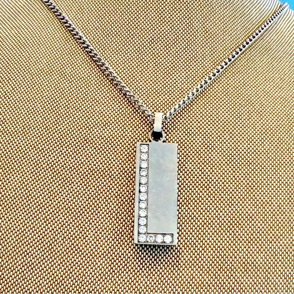 Stainless steel with CZ letter L inlaid necklace (unisex)